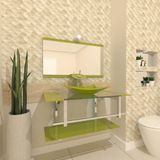 Gabinete de Vidro 90cm Inox com Cuba Retangular Verde Oliva