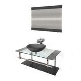 Gabinete de Vidro 90cm Inox com Cuba Redonda Grafite