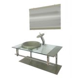 Gabinete de Vidro 90cm com Cuba Chapéu Redonda Champanhe