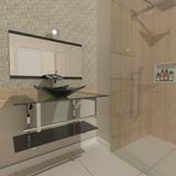 Gabinete de Vidro 90cm Inox com Cuba Quadrada Preto