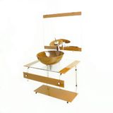 Gabinete de Vidro 60cm Inox com Cuba Redonda Dourado Real