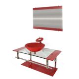 Gabinete de Vidro 90cm com Cuba Redonda Vermelho Ferrari