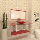 Gabinete de Vidro 90cm com Cuba Retangular Vermelho Ferrari
