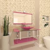 Gabinete de Vidro 90cm Inox com Cuba Retangular Rosa