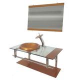 Gabinete de Vidro 90cm com Cuba Chapéu Redonda Dourado Real