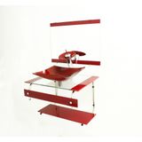 Gabinete de Vidro 60cm com Cuba Retangular Vermelho Cereja