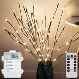 Luzes De Ramificação Led 3 Pacote 20 Leds Ramos Decorativos Bateria Operada Com Temporeiro Marrom Willow Galhos Iluminados Luzes De Galho Ar