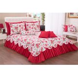 Kit Colcha Cobre Leito Belize Casal Queen 06 Pçs Floral Vermelho