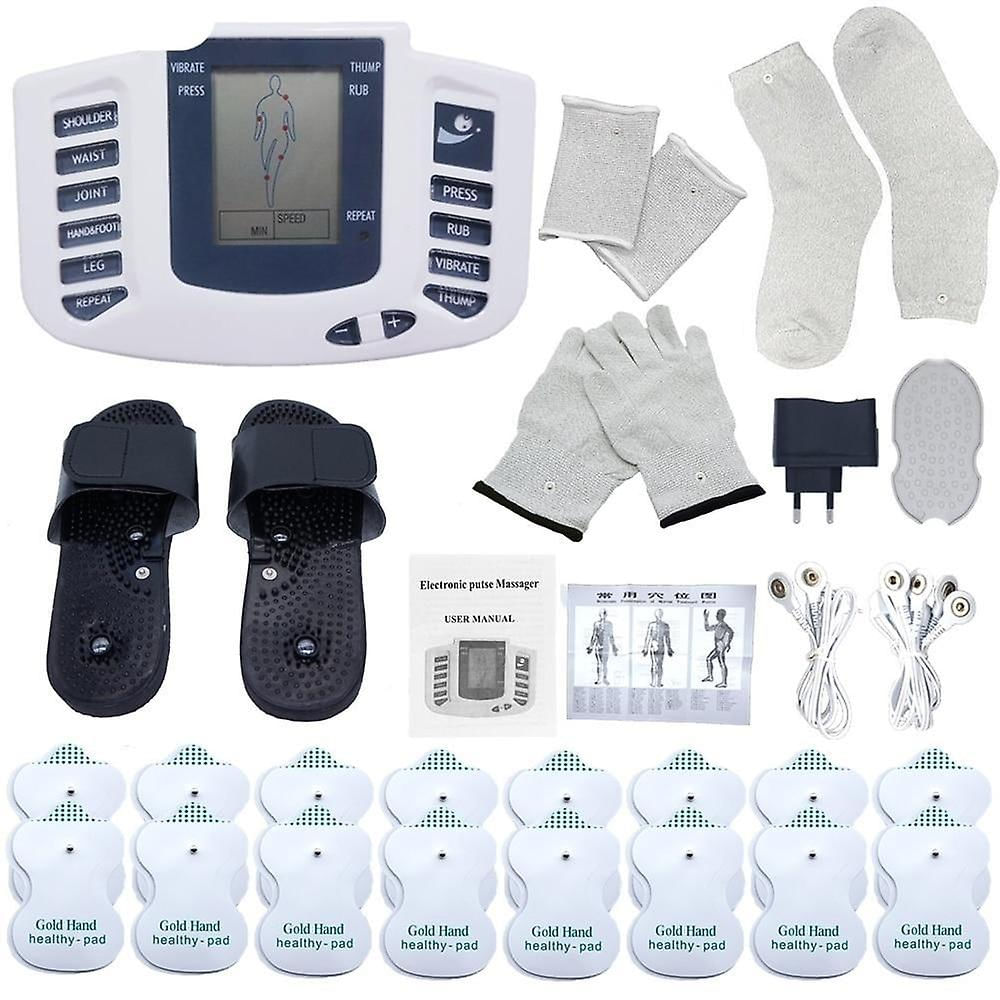 Estimulador Muscular De Tens Elétrica Digital Completo Massageador Corporal (com Luvas)