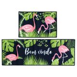 Tapete Passadeira Para Cozinha Antiderrapante 2 Peças Flamingos - Camesa