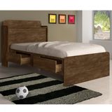 Cama Solteiro com Baú 2 Gavetas Tamires Cambel Móveis Castanho Wood