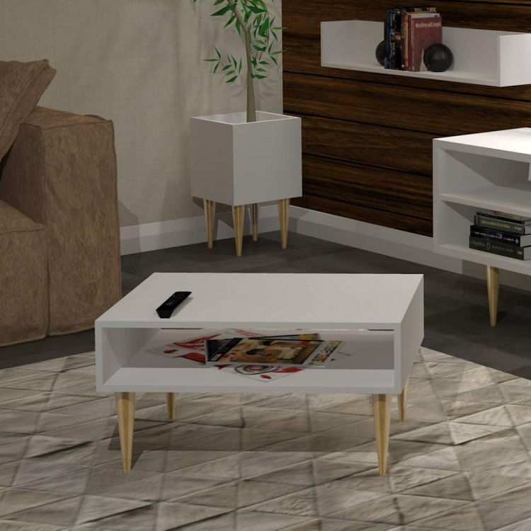 Conjunto Sala de Estar Mesa de Centro Aparador e Prateleira Estilare Branco