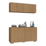 Conjunto Lavanderia Multiuso Armário Aéreo E Balcão 4 Portas Multimóveis Mp5054 Rustic/natural