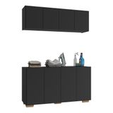 Conjunto Lavanderia Multiuso Armário Aéreo E Balcão 4 Portas Multimóveis Mp5054 Preto/natural