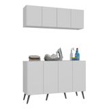 Conjunto Lavanderia Retrô Multiuso Armário Aéreo E Balcão 4 Portas Multimóveis Mp5053 Branco/preto