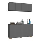 Conjunto Lavanderia Multiuso Armário Aéreo E Balcão 4 Portas Multimóveis Mp5054 Grafite/natural