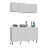 Conjunto Lavanderia Retrô Multiuso Armário Aéreo E Balcão 4 Portas Multimóveis Mp5053 Branco/natural