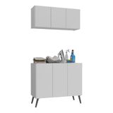 Conjunto Lavanderia Retrô Multiuso Armário Aéreo E Balcão 3 Portas Multimóveis Mp5050 Branco/preto