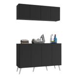 Conjunto Lavanderia Retrô Multiuso Armário Aéreo E Balcão 4 Portas Multimóveis Mp5053 Preto/branco