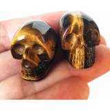 2 Pcs Natural Tiger&#39;s Eye Mini Crystal Estatuetas De Crânio Humano
