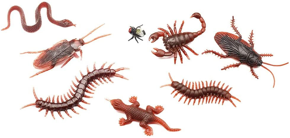 80 Pcs Insetos Realistas Simulação Plástica Insetos Brincadeira De Halloween Incluem Centopeia Barata Cobra Escorpião Gecko