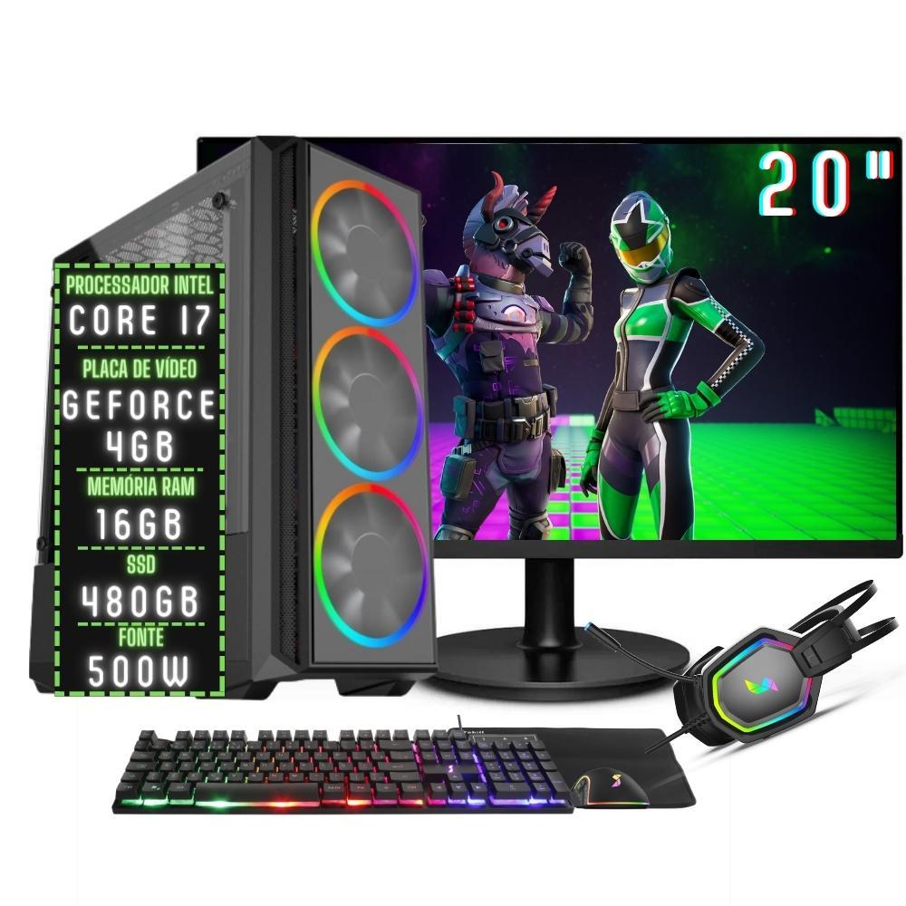 Pc Gamer Completo 3green Play Intel Core I7 16gb Ram Placa De Vídeo Geforce 4gb Ssd 480gb Monitor 20&amp;quot; 75hz Fonte 500w 3gp-064