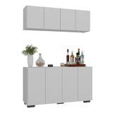 Kit Bar Armário Aéreo E Aparador 4 Portas Multimóveis Mp1087 Branco/preto