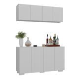 Kit Bar Armário Aéreo E Aparador 4 Portas Multimóveis Mp1087 Branco