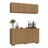 Kit Bar Armário Aéreo E Aparador 4 Portas Multimóveis Mp1087 Rustic/preto