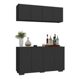 Kit Bar Armário Aéreo E Aparador 4 Portas Multimóveis Mp1087 Preto