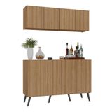 Kit Bar Armário Aéreo E Aparador 4 Portas Retrô Multimóveis Mp1086 Rustic/preto
