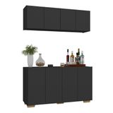 Kit Bar Armário Aéreo E Aparador 4 Portas Multimóveis Mp1087 Preto/natural