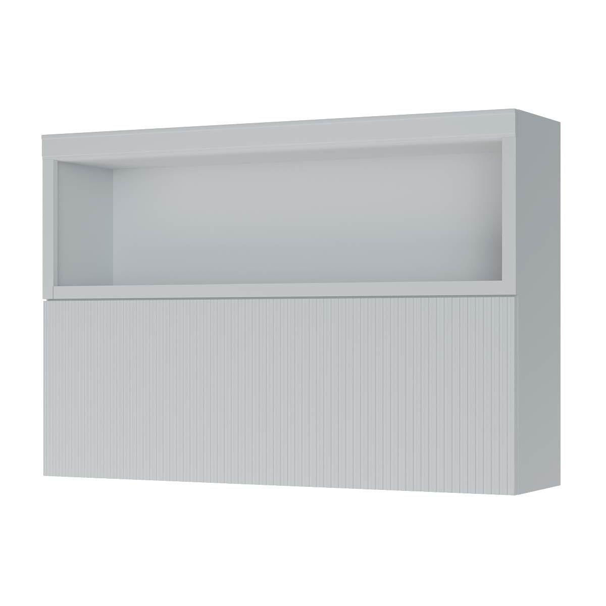 Armário Aéreo Cozinha Modulado Marquesa C/ Nicho E 1 Porta Basculante Ripada 120cm Branco - Nesher