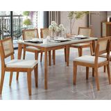 Sala De Jantar Completa Monalisa C/ Tampo Madeirado C/ Vidro 160cm + 6 Cadeiras Rainha Natural - Nesher