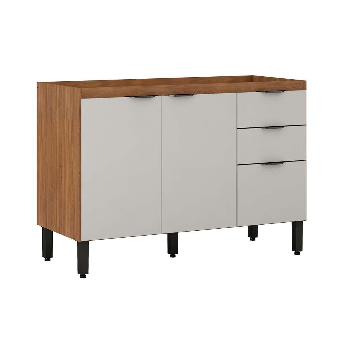 Gabinete P/pia Cozinha Firenze 3 Portas E 2 Gaveta S/ Tampo 120cm Amendola/nude Prime Tx - Demóbile