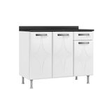 Gabinete P/pia Cozinha Balcão Rubi Aço 3 Portas E 1 Gaveta C/tampo 105cm Branco - Telasul