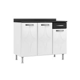 Gabinete P/pia Cozinha Balcão Rubi Aço 3 Portas E 1 Gaveta C/tampo 105cm Branco/preto - Telasul