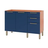 Gabinete P/pia Cozinha Balcão Thela Sálvia 2 Portas 3 Gavetas S/tampo 120cm Freijo/azul - Telasul