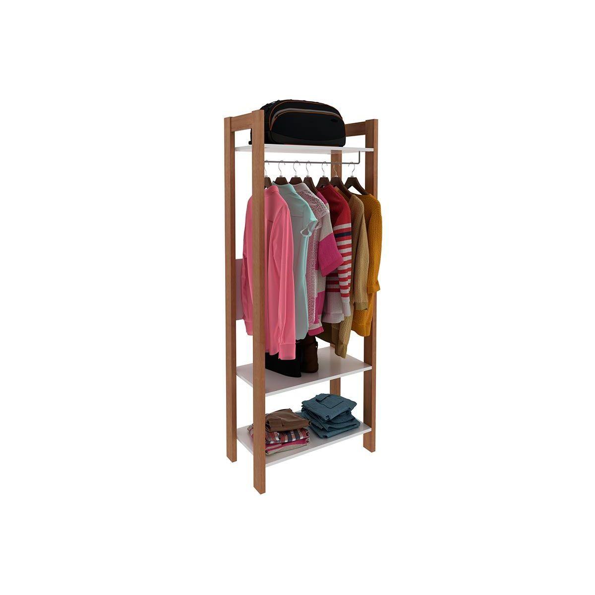 Módulo De Quarto Casal Closet Az1029 Cabideiro C/ 2 Prateleiras Amêndoa/branco - Tecno Mobili