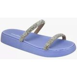 Sandália Feminina Rasteira Papete Tiras Stress Brilho Moleca 5469.118.17591 - Cristal Jeans - 37