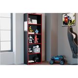Estante Livreiro Solteiro Mb 1022 C/ 5 Nichos 60x182cm Preto/vermelho - Movelbento
