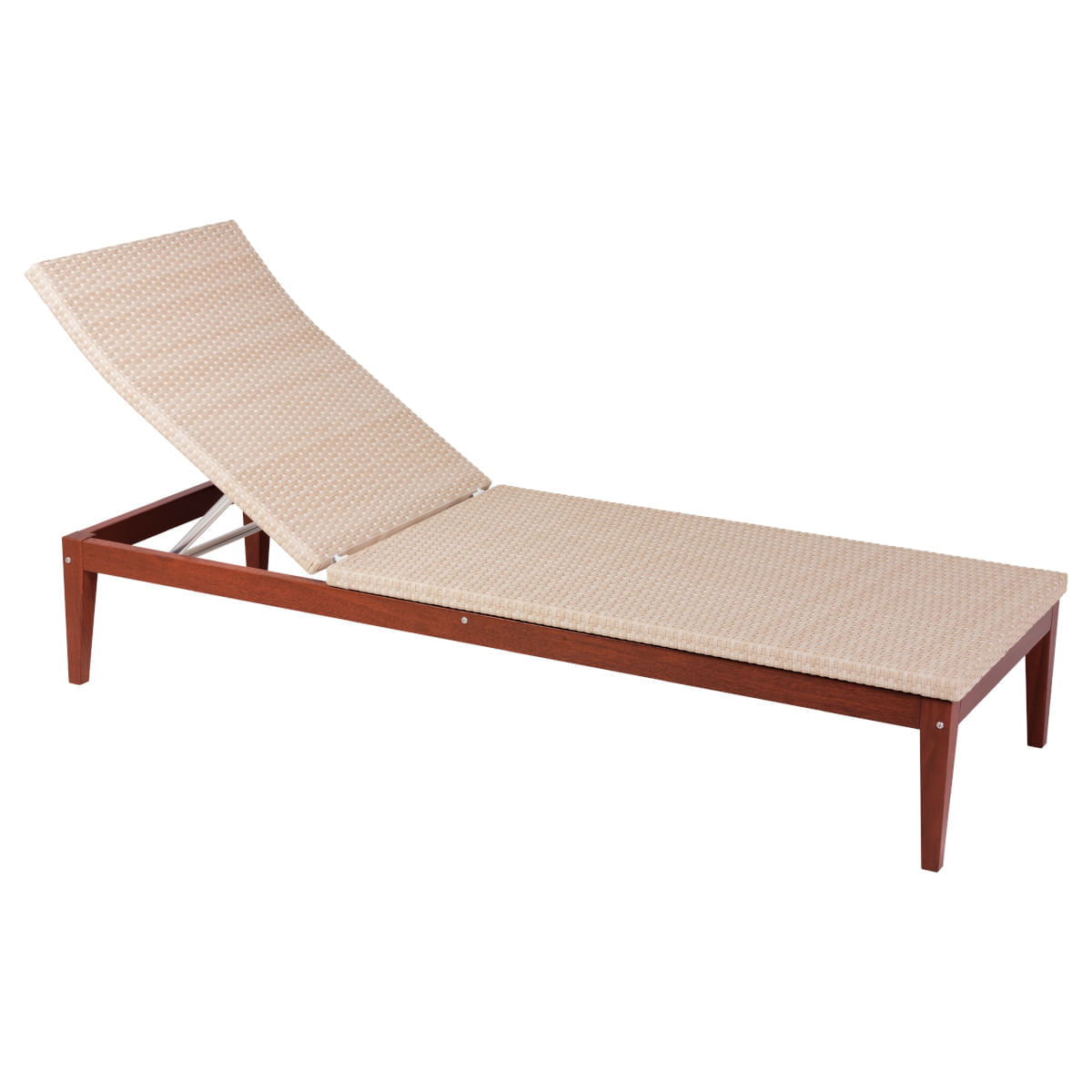 Espreguiçadeira De Madeira Tramontina Em Jatobá Eco Blindage E Encosto Bege Em Fibra Tramontina