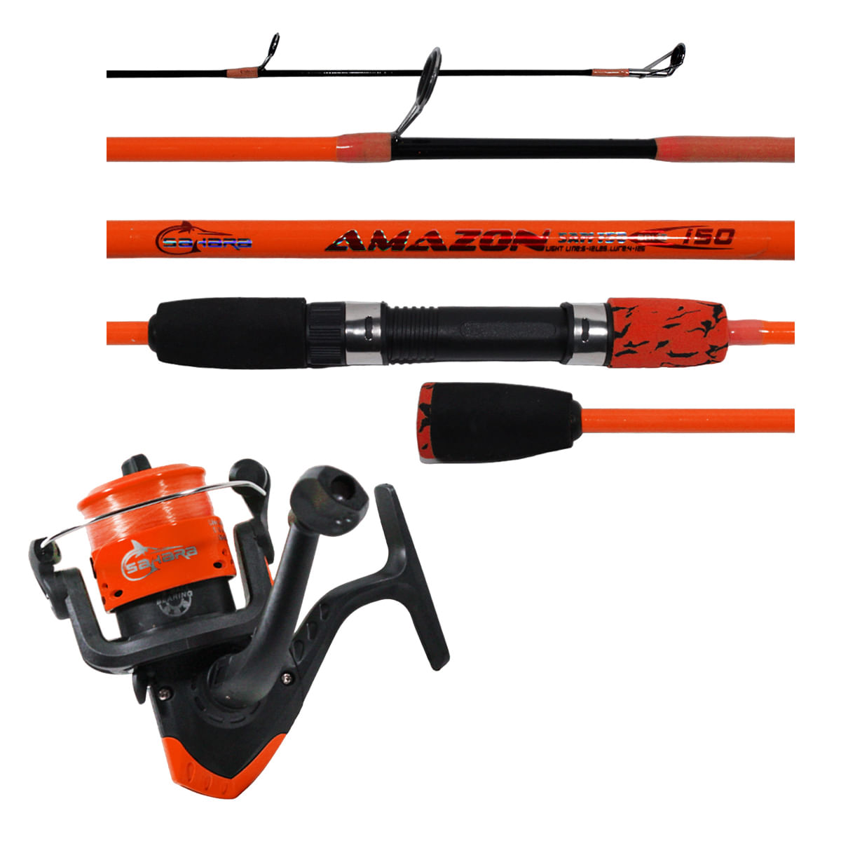 Kit Pesca Leve Sahara Amazon Molinete Com Linha + Vara 1,50m 8-12 Lbs 2 Partes