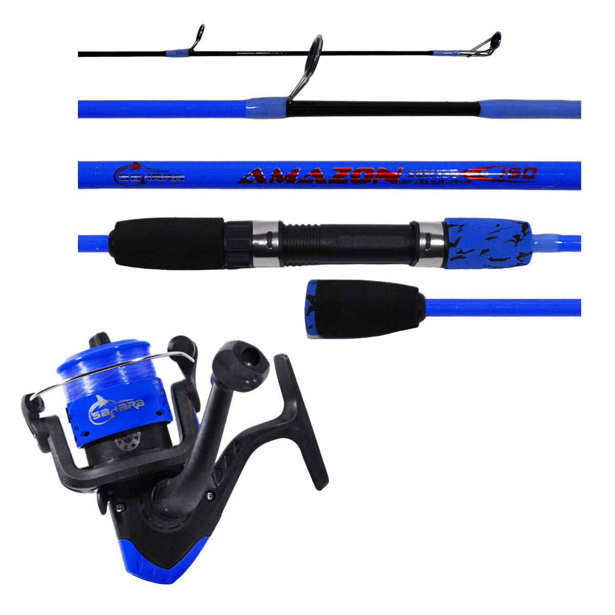 Kit Pesca Leve Sahara Amazon Molinete Com Linha + Vara 1,50m 8-12 Lbs 2 Partes