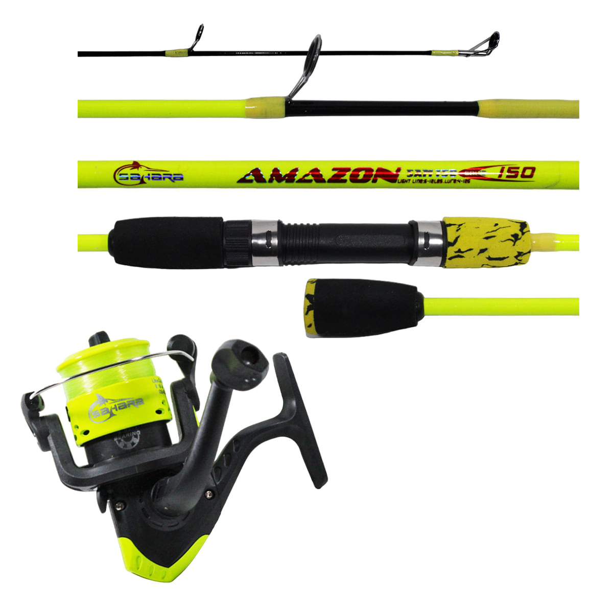 Kit Pesca Leve Sahara Amazon Molinete Com Linha + Vara 1,50m 8-12 Lbs 2 Partes