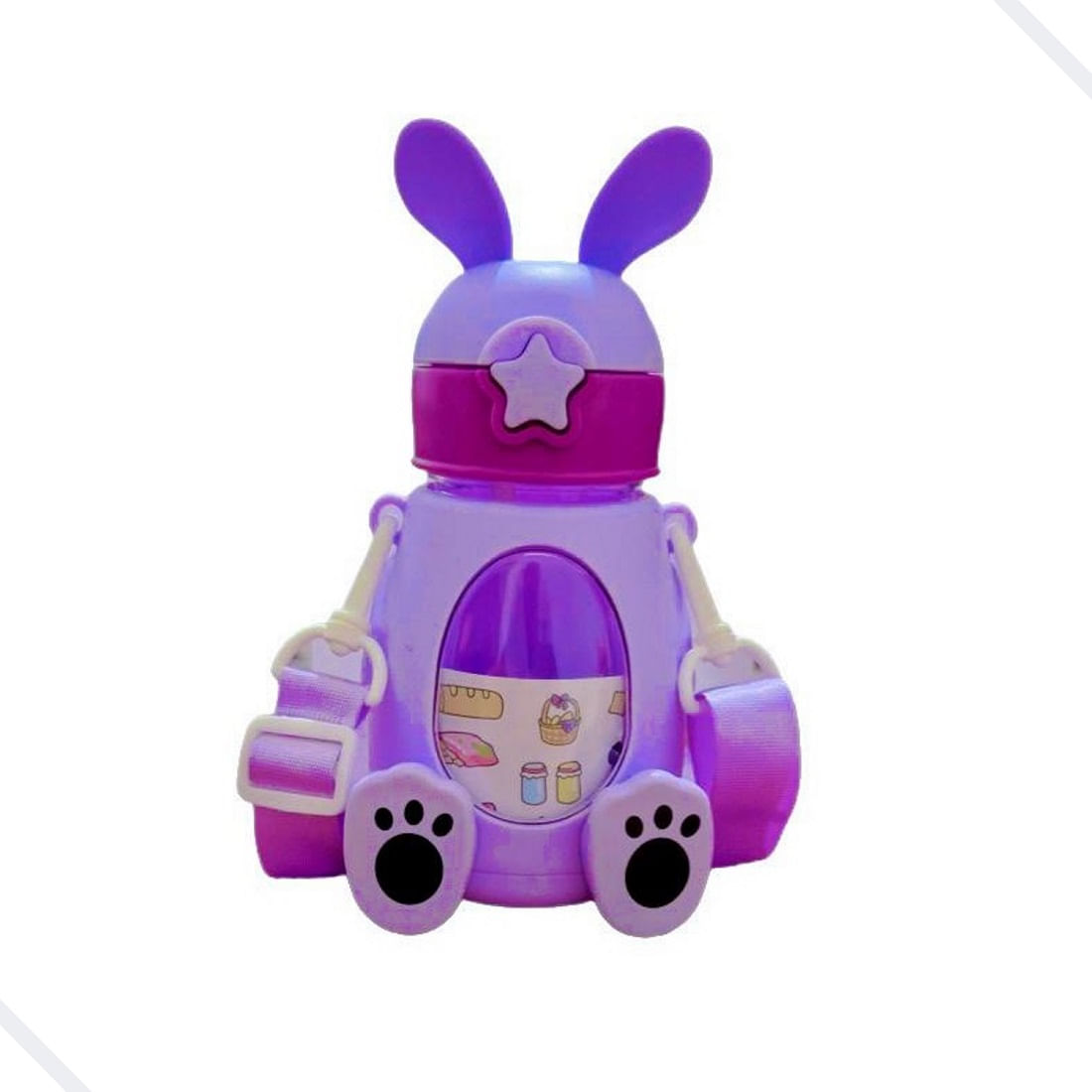 Garrafa Garrafinha Canudo Squeeze Infantil Coelho Bebe Alça