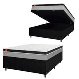 Cama Box Baú Casal Colchão Molas Ensacadas Real 138x188x68cm Preto / Cinza - Suporta Até 130kg Por Pessoa