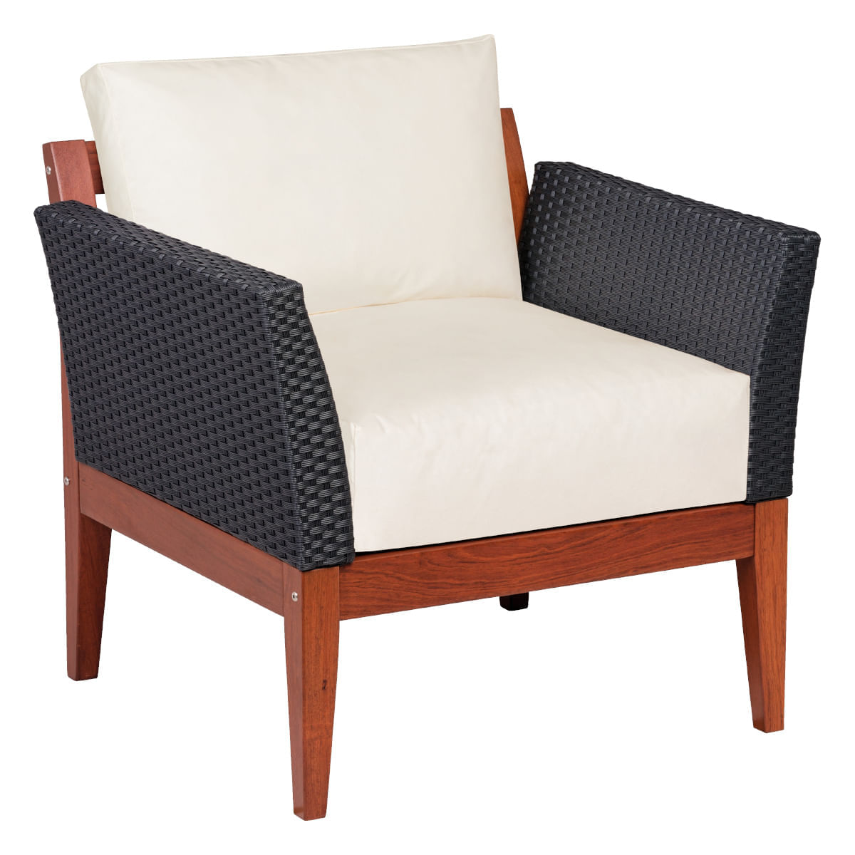 Poltrona De Madeira Tramontina Em Jatobá Eco Blindage Encosto E Assento Estofado Impermeável E Braços Em Fibra Preta Tramontina