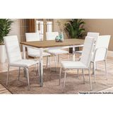 Mesa De Sala Jantar Reno C/ Tampo Madeira 160cm + 6 Cadeiras Amsterdã Cromada - Assento Branco 106 - Kappesberg