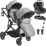 Carrinho De Gemeos Bebe Conforto Base Isofix Kiddo Pair Cinza